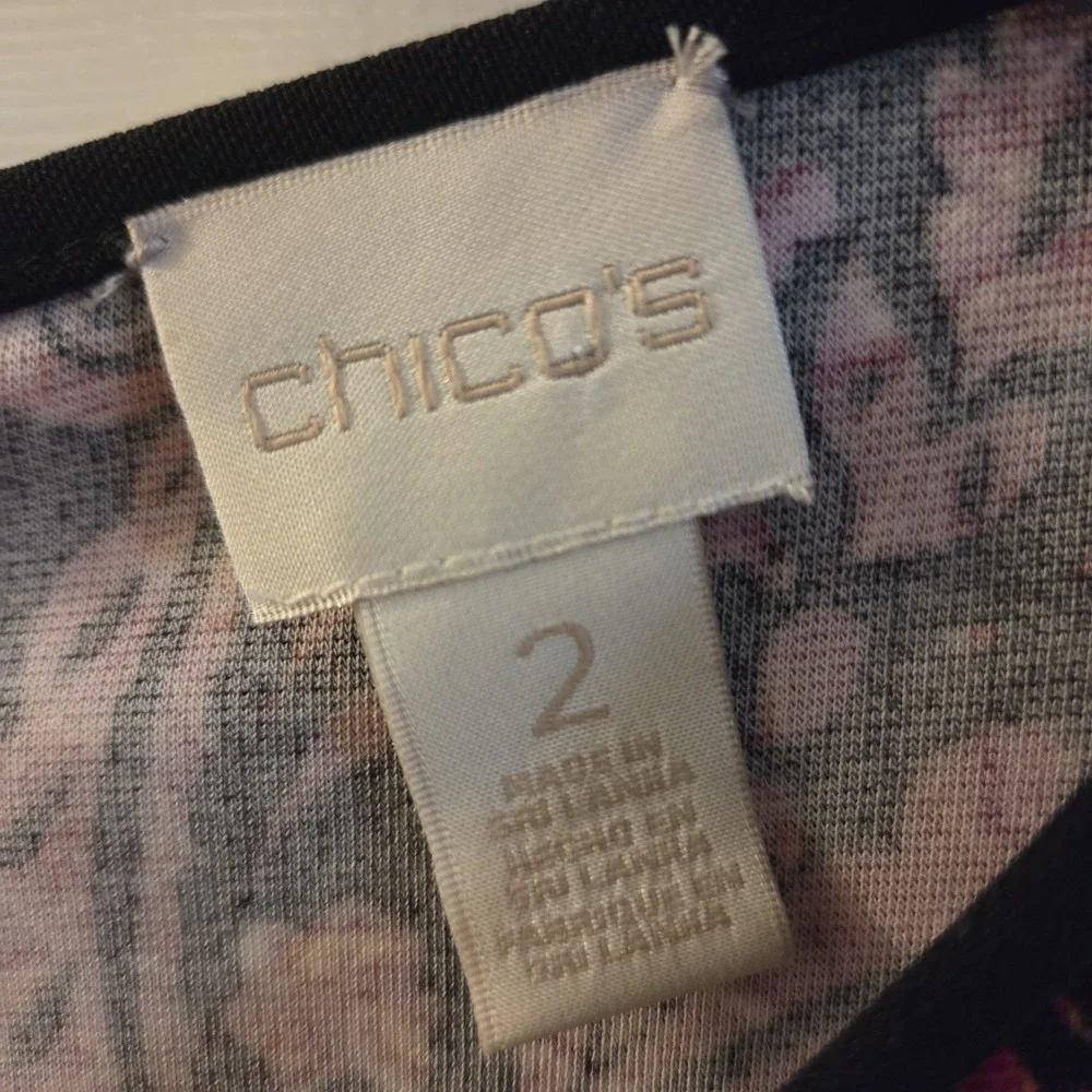 Chico's sz 2 or Large black geo print knee length‎ dress artsy chic boho career